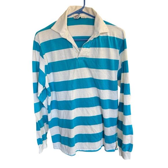 Vtg Coney Island Athletic Club Rugby Shirt L/S Blue Striped L Fishermancore - Picture 1 of 9